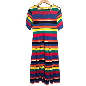 Talbots 100% cotton Multicolor Striped Short Sleeve Women’s Maxi Dress, pockets